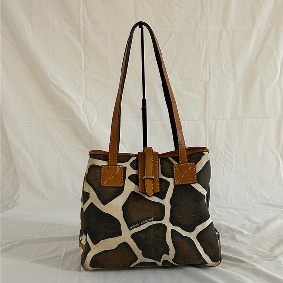 VTG DOONEY AND BOURKE GIRAFFE ANIMAL PRINT CANVAS/LEATHER TOTE SHOULDER BAG - Picture 1 of 14
